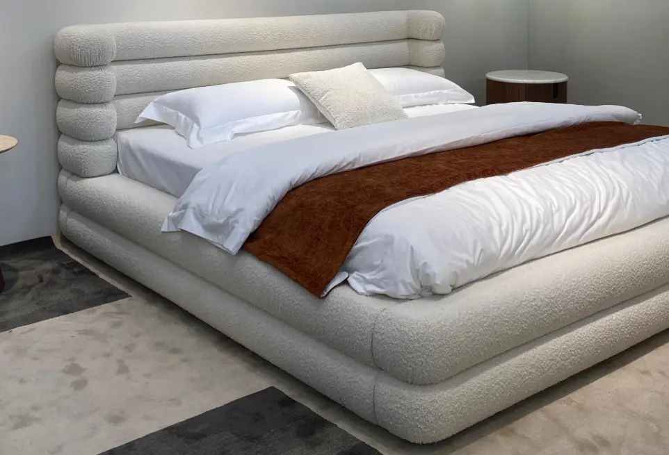 bed, bedrooms, boucle fabric