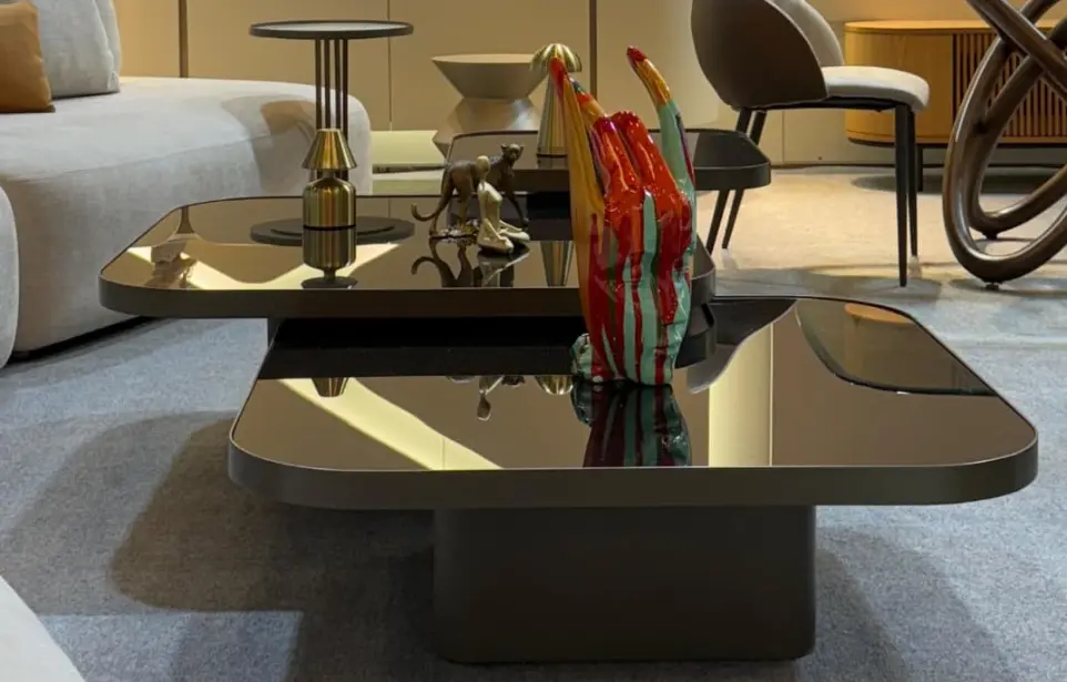 coffee tables, back painted glass, metal 